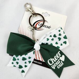💜NWT Chasse Green & White "Cheer Your 🤍 Out" Cheerleading Bow Keychain